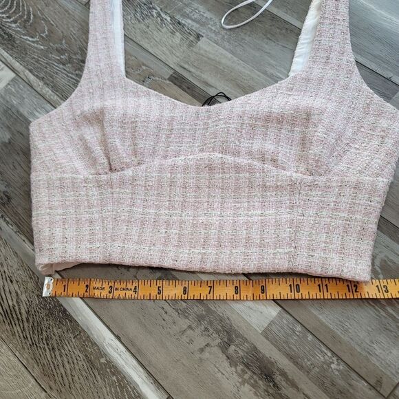 New Zara Pink Textured Tweed Crop Top Size Small - Picture 9 of 9